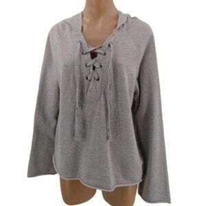 Sanctuary Gray Hoodie Knit Top Sweatshirt L Lace Up Front Rolled Hem Shipley